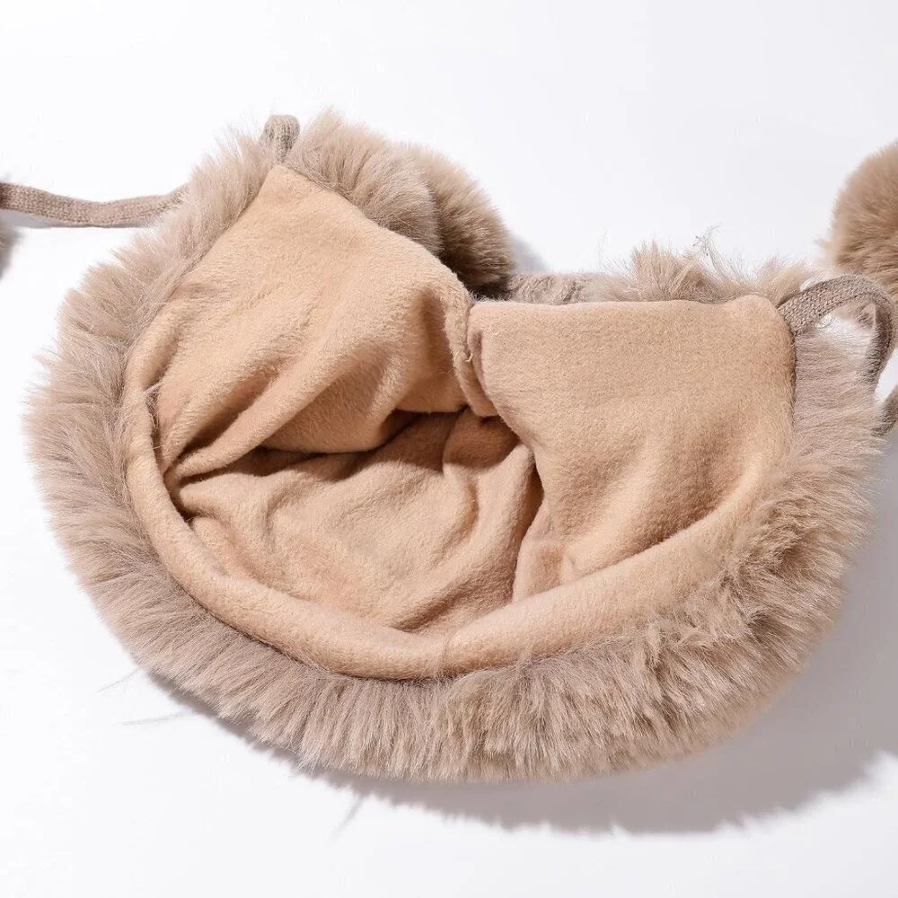 Women Khaki 2Winter Sherpa Beanie Hats Knit Ear Flaps Peruvian Cover Ears